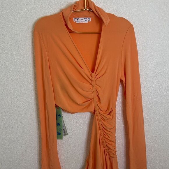 NWT- OFF-WHITE Cut-Out Draped Dress - Soft Orange- Size 42 (US 6) - Picture 7 of 14